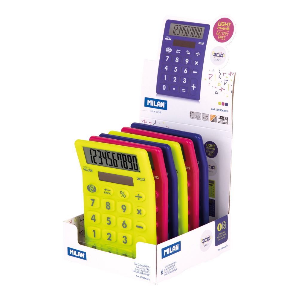 Hộp 6 Máy Tính Milan 10 Digit Acid, Nhiều Màu (1)