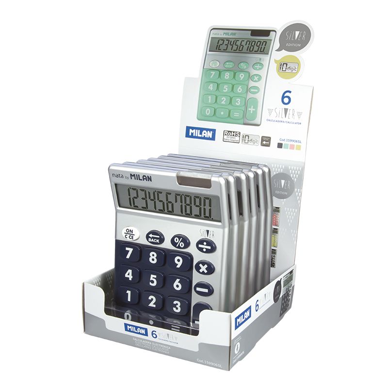 Hộp 6 Máy Tính Milan 10 Digit Silver, Nhiều Màu (1)