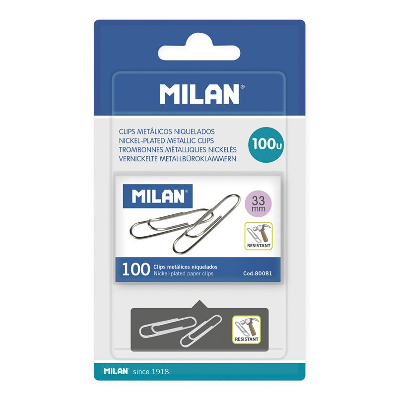 Vỉ Hộp 100 Ghim Kẹp Giấy Mạ Niken Milan 33 Mm (2)