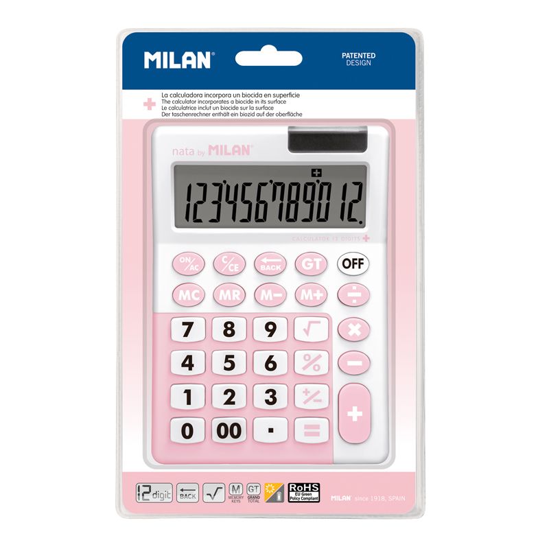 Vỉ Máy Tính Milan 12 Digit + Editon, Màu Hồng (1)