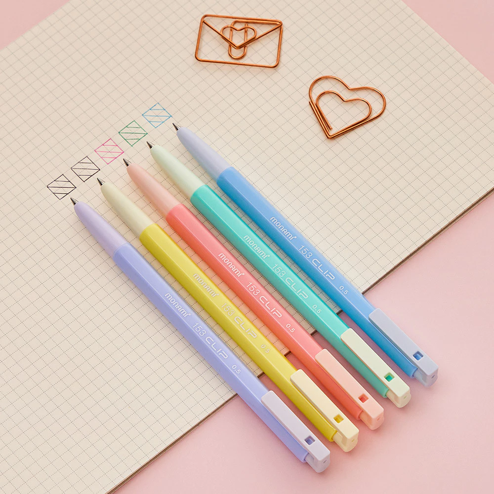 Bộ 5 Bút Bi 153 Clip Pastel Đầu Bi 0.5 Mm Monami (4)